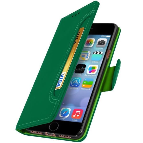 iPhone 6 / 6S / 7 / 8 / SE 2020 Cover - AVIZAR - Pungetui med stativ - Grøn - Øko-læder - Glat Grön