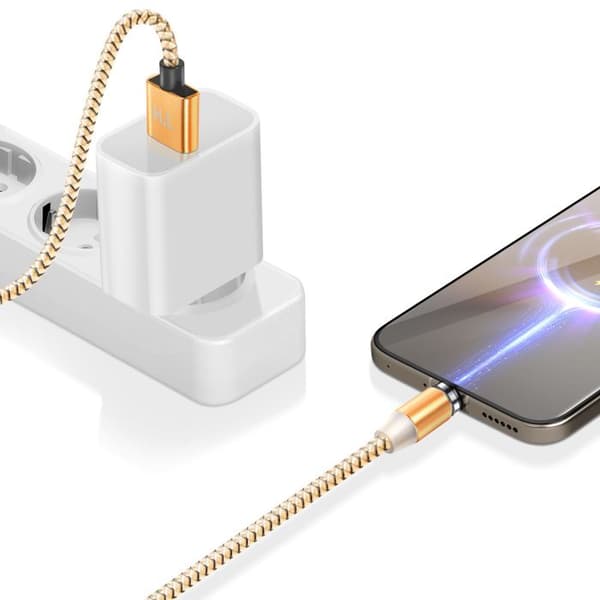 Magnetisk 3-i-1 USB-C / Lightning / Micro-USB til USB-A 1m Guld