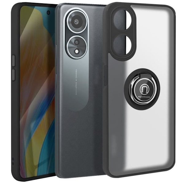 Coque til Oppo A58 med metalring, videostøtte, sort Svart