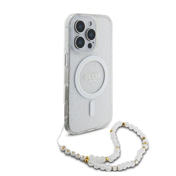 Coque Guess IML Glitter with pearlescent MagSafe bracelet for iPhone 16 Pro Max (läpinäkyvä) Transparent