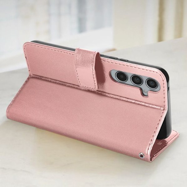 Pung etui til Samsung A55 - MAYAXESS - Champagne Pink - Stand og håndledsrem funktion Rosa