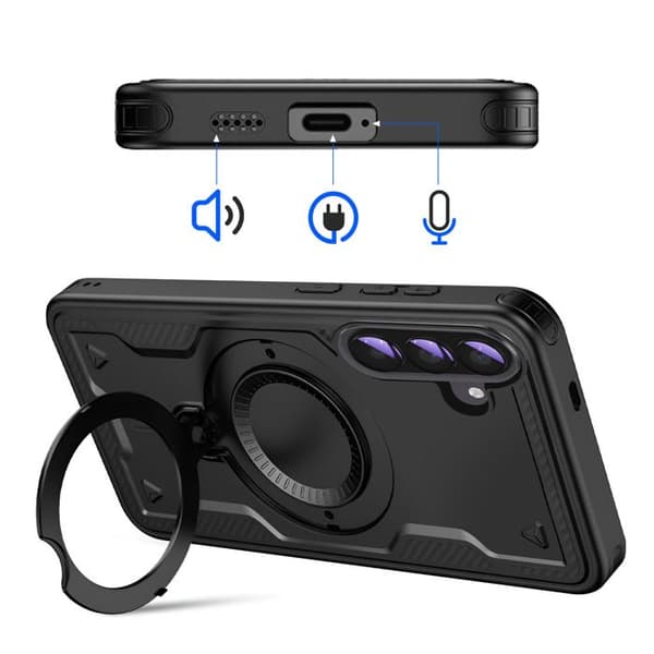 Frost Armor Cover til Galaxy A57 med Multifunktionel Magnetring Sort Svart
