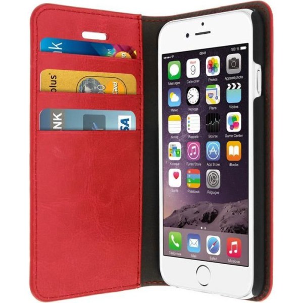 iPhone 6/6s-fodral - Syntetiskt läder - Röd - Stödfunktion - Fack för kort - Hård skal Röd