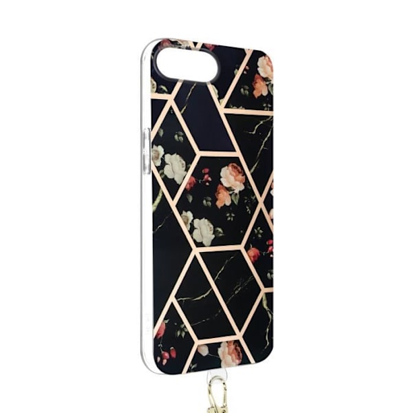 Suojakuori - AVIZAR - iPhone 8 Plus ja 7 Plus - Musta silikonigeeli - Geometrinen kuvio - Irrotettava nauha Svart
