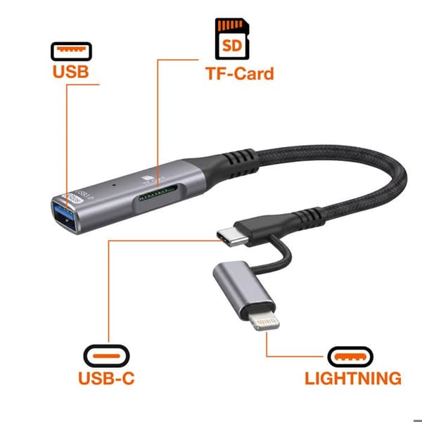USB-C ja Lightning -adapteri USB 3.0 5Gbps ja Micro SD -lukija LinQ Harmaa