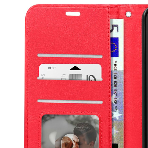 Red Wallet Case til Google Pixel 8A med stativfunktion og håndledsrem - Mayaxess Röd