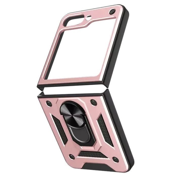 Fodral till Samsung Z Flip 5 Hybrid Slim Metal Ring Stativ Rose Gold Rosa