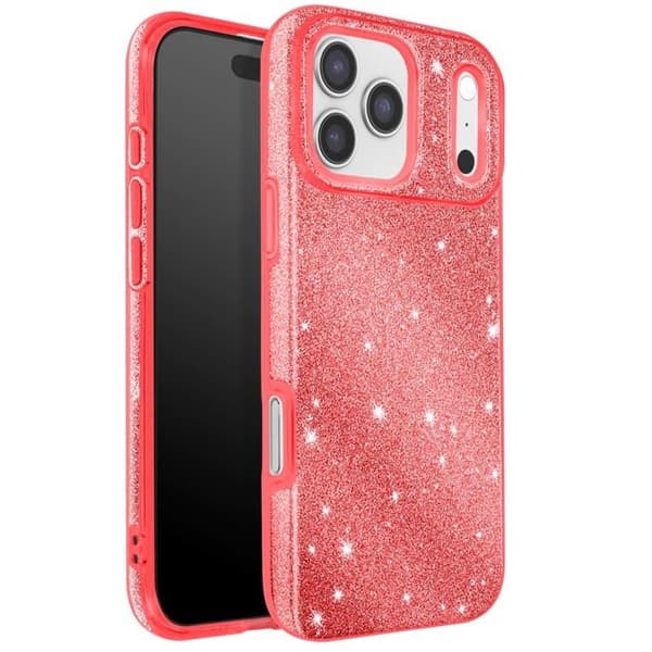 Cover til iPhone 17 Pro Max - AVIZAR - Glitrende Rød - Bi-Materiale - Forhøjede Kanter - Håndledsrem Röd