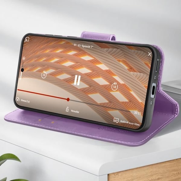 Taske til Samsung A35 5G - AVIZAR - Sommerfuglepung - Lilla - Halvstiv - Blank Lila