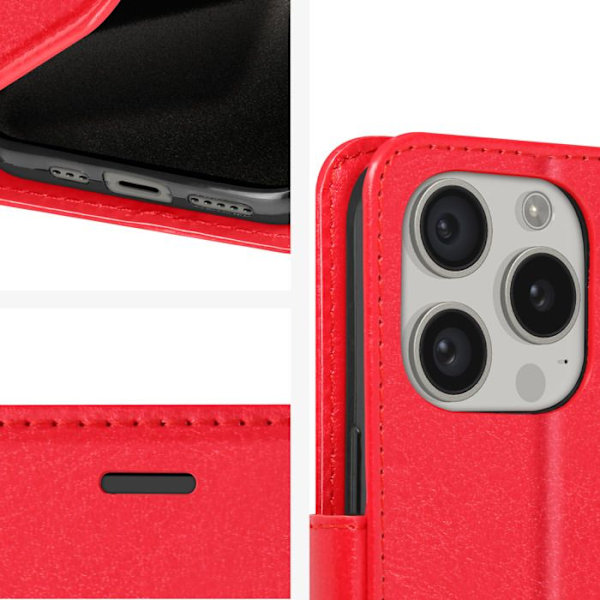 Fodral för iPhone 15 Pro Plånboksställ Funktion med handledsrem Mayaxess Röd