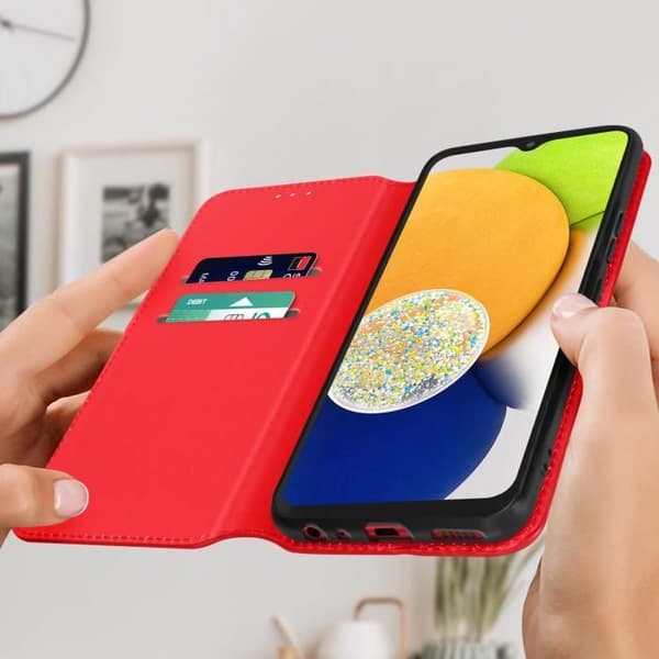 AVIZAR Wallet Cover til Samsung Galaxy A03 - Rød - Video Support Funktion - Hard Shell Röd