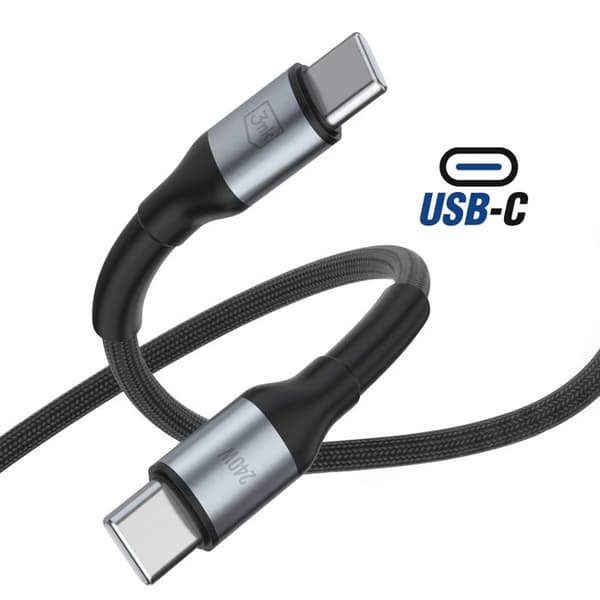 USB-C till USB-C Universell Nylonflätad 3m Snabbladdning och Överföring 3mk Svart Svart