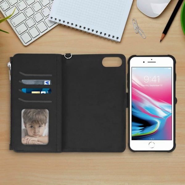 Lompakko-asuste - AVIZAR - iPhone 6/6S/7/8 Plus - Musta - Kova Kuori - Korttipidike svart
