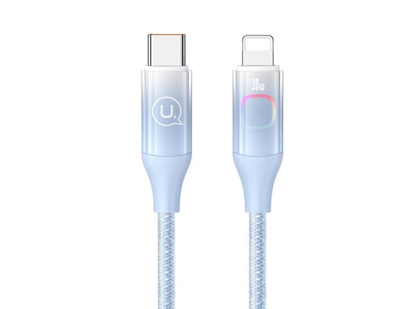 30W Typ-C till Lightning laddkabel 1.2m Display XM med blå LED-bakgrundsbelysning Blå