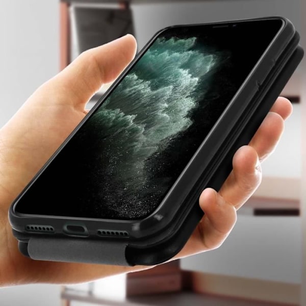 Etui - AVIZAR - iPhone 11 Pro - Ægte læder - Vertikal klapcover - Sort Svart