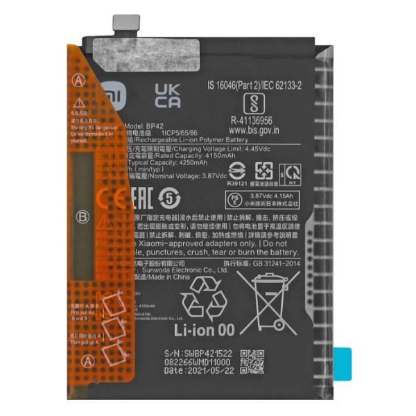 Internt batteri för Xiaomi Mi 11 Lite 4250mAh Original BP42 Xiaomi Black Svart