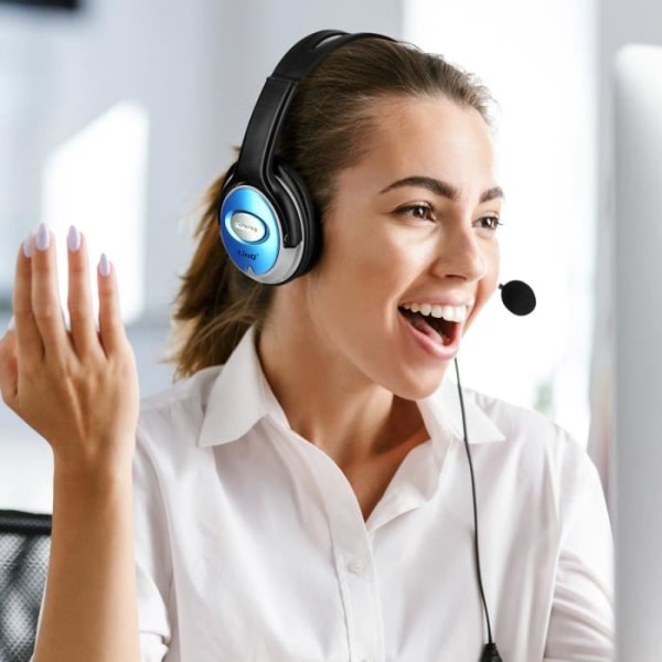 Kabelanslutet headset Mikrofon Dubbelt uttag 3,5 mm med volymfjärrkontroll LinQ Black Svart