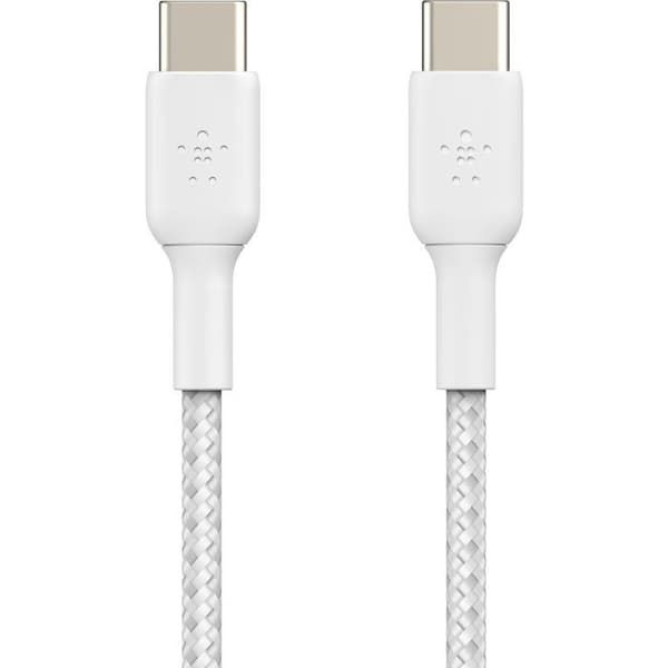 Flätad kabel - BELKIN - USB-C till USB-C - 2 m - Vit Vit