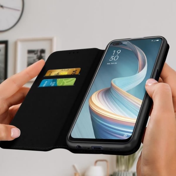 Housse - AVIZAR - Oppo Reno 4 Z 5G - Ekologiskt läder - Stödfunktion - Svart Svart