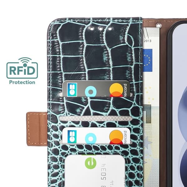 Anti-RFID Pungetui til Xiaomi Redmi Note 17 i Sort / Blå Krokodillelæder Svart blå