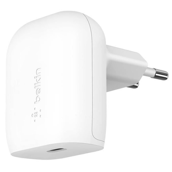 USB C Sector Oplader 20W Strømforsyning PPS Fladt og kompakt format Belkin Hvid Vit