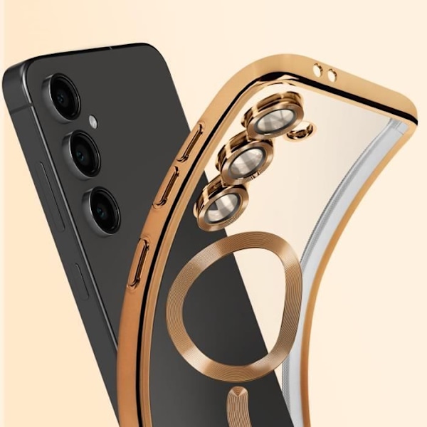 Coque MagSafe för Samsung Galaxy S24 FE Silikon Med Chrome Kontur Guld Gul
