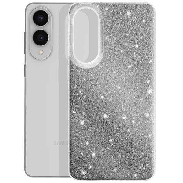 Skydd för Galaxy S25 Edge, två-materialsdesign och glittrig silverfinish Grå