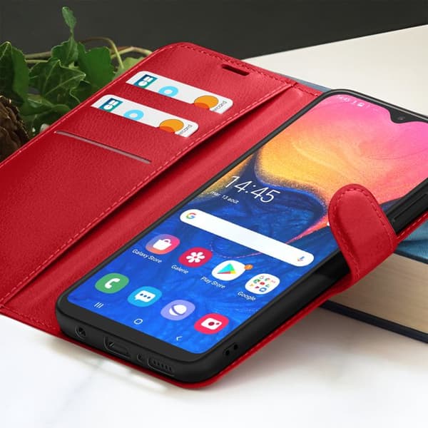 Plånboksfodral - ZANAÉ - Galaxy A20e - Röd - Videostöd - Magnetflik Röd