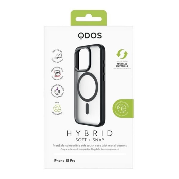 Cover til iPhone 15 Pro Hybrid Soft med Snap MagSafe QDOS-kompatibel sort Svart