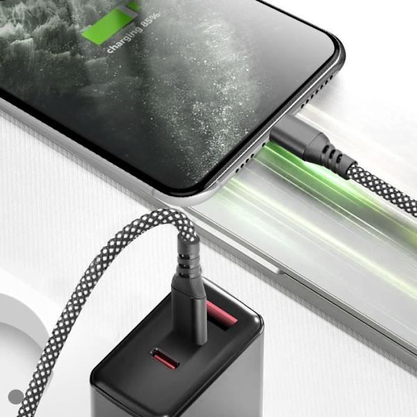 Laddkabel - MOXIE - USB-C till Lightning - 2m - Flätad nylon - Kompatibel iPhone 14/13/12/11/X Svart