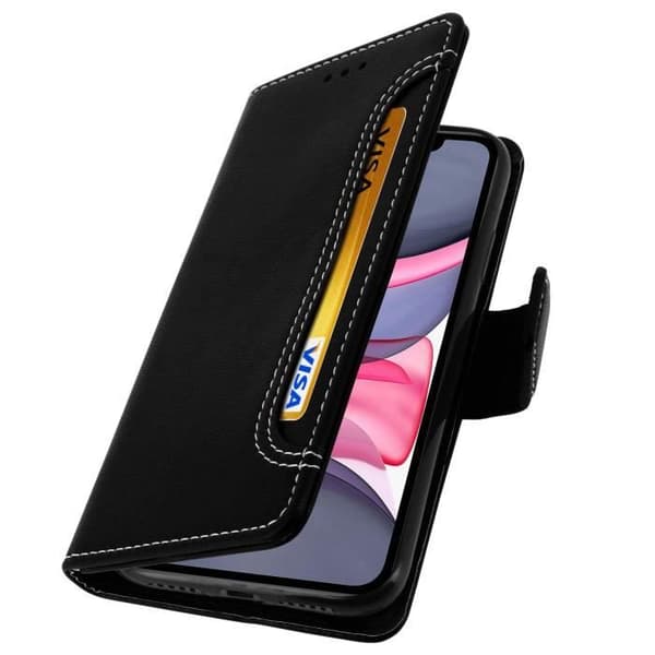 Folio-wallet case - AVIZAR - iPhone 11 - Øko-læder - Sort - Støttefunktion Svart