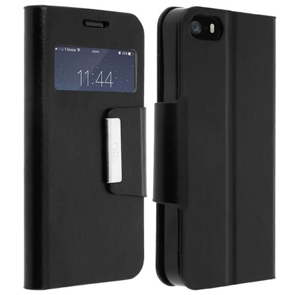 Housse iPhone SE/5/5s - Avizar - Fodral Folio Plånbok - Ekologiskt läder - Svart - Stöd funktion Svart
