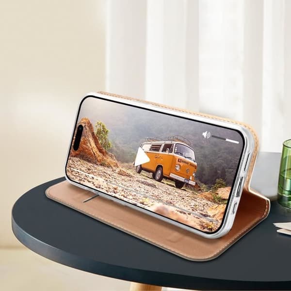 Etui til iPhone 15 Pro - DUX DUCIS - Pink - Flip Card Holder Video Support Rosa