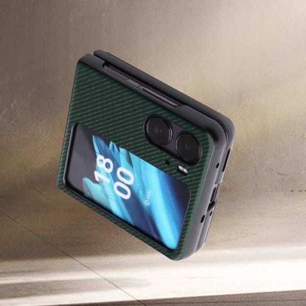 AVIZAR hårdt beskyttende etui til Oppo Find N2 Flip - Mørkegrøn - Carbon effekt - Imiteret læder Grön