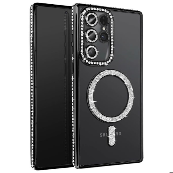 Coque Diamant pour Samsung Galaxy S25 Ultra MagSafe Contour Strass Noir Svart