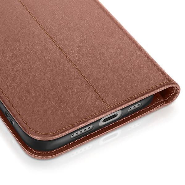 Plånboksfodral för iPhone 16 Pro i premium läder med ställfunktion brun kastanj