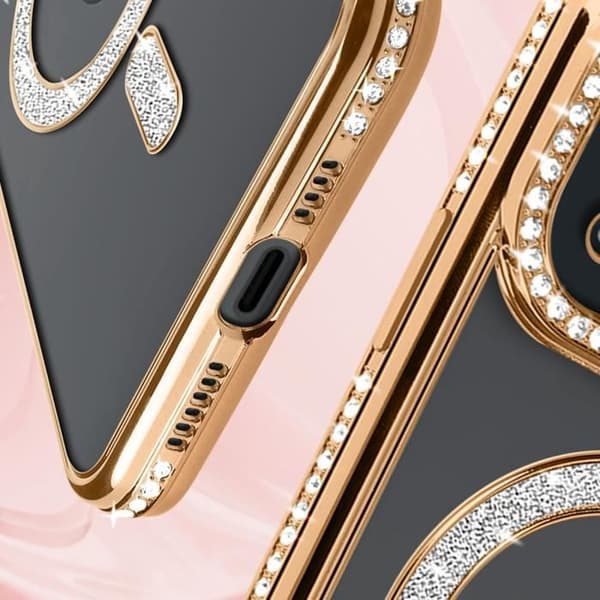 Cover - ADVARSEL - iPhone 15 - MagSafe beskyttelse - Strass kontur - Gennemsnit bagside Gul