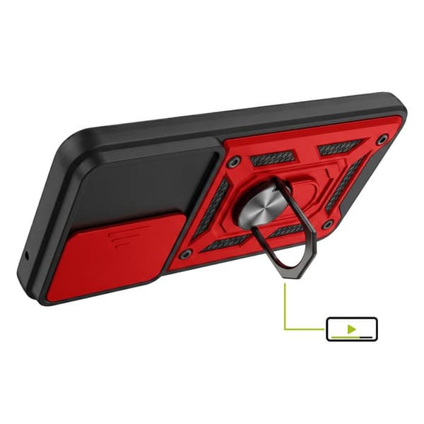 Coque Anneau til Galaxy S20 FE med Skydelåg til Kamera og Magnetisk Ring Mayaxess Rød / Sort Röd