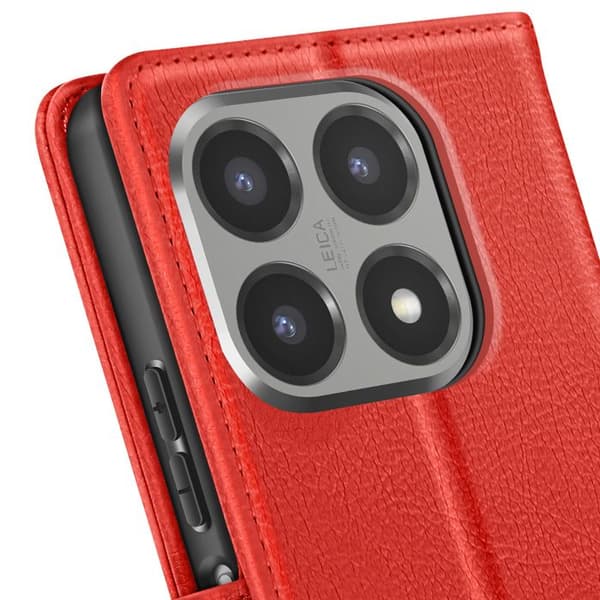 Plånboksfodral - AVIZAR - Xiaomi 15T - Röda konstläder - Stödfunktion - Kortfack Röd