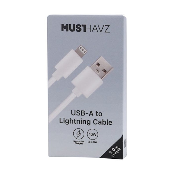 Cabel Lightning til USB 10W Opladning og Synchronisering 1m Grab 'N Go Hvid