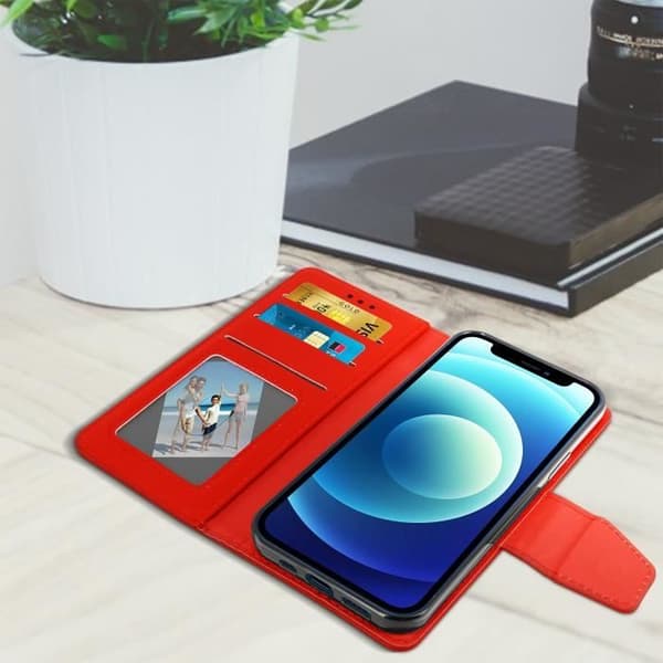 iPhone 12 Mini Cover - AVIZAR - Rød Folio Brieftaske - Øko-læder - Støttefunktion - Blød Skal Röd