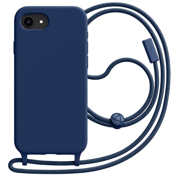 Silicone cover til iPhone 16e med justerbar nylon snor i natteblå Blå
