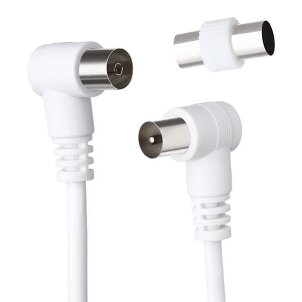 Koaxial Kabel - Strömstyrka - 5m - 9,52mm Böjd - Hane/Hane Adapter - Vit