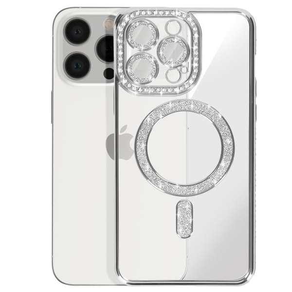 Coque - Diamant - iPhone 13 Pro - Strass Sølv - Modstandsdygtig - Kompatibel med MagSafe - Elegante Grå