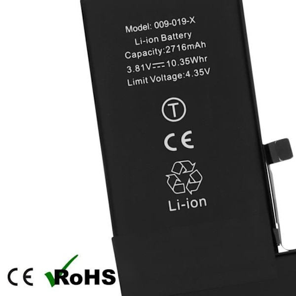 Batteri för iPhone X - AVIZAR - BAT-COMP-IPX - 2716mAh - Litium Ion - 3,7 V - Svart Svart