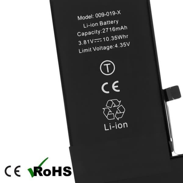 Batteri til iPhone X - AVIZAR - BAT-COMP-IPX - 2716mAh - Lithium Ion - 3,7 V - Sort Svart