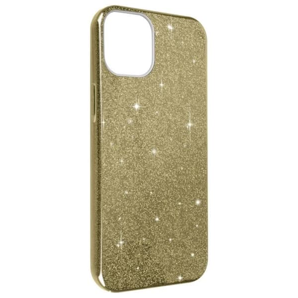 Skyddsfodral - AVIZAR - iPhone 14 Plus - Halvstyvt silikon - Glittrande design - Gul Guld