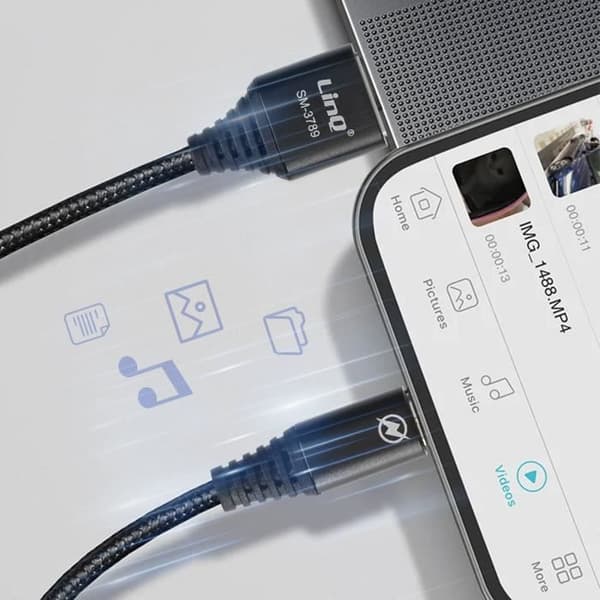 12W USB-kabel för Micro USB-telefon Flätad nylon 1,5m LinQ Svart