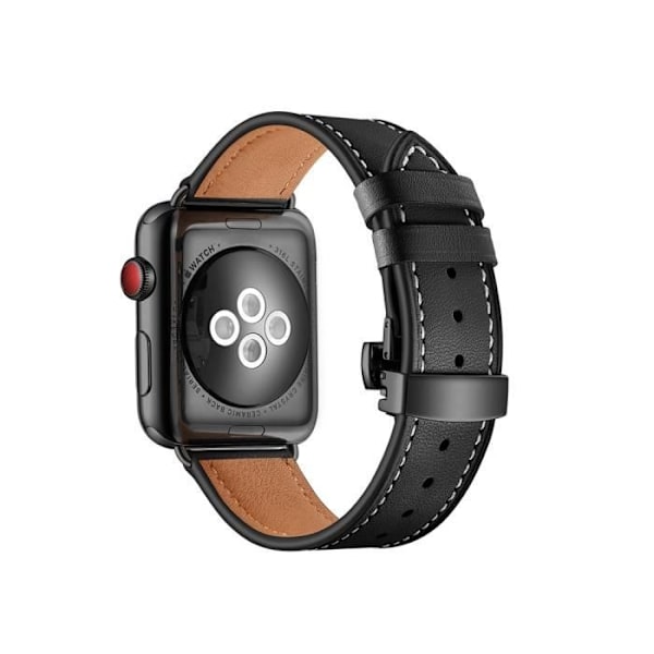 Rem til Apple Watch 42/44/45 mm i ægte læder med foldespænde Eko Black Svart