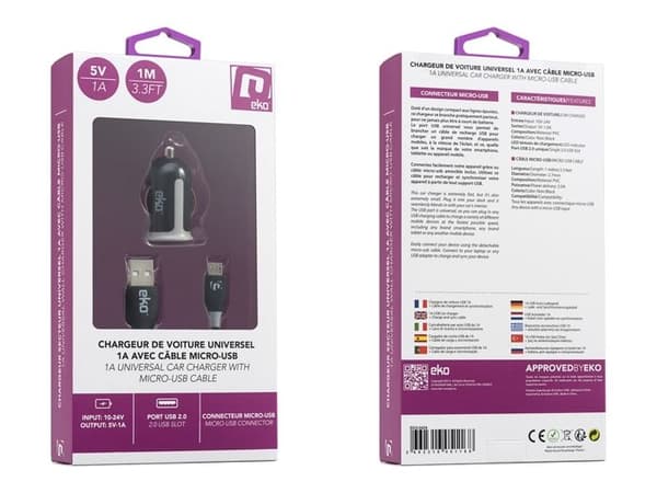 Cigaretlighter Oplader - AVIZAR - 1A - Micro-USB Kabel 1m - Sort - Kompatibel med de fleste enheder Svart